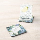 Personalise Bridal Shower Blue Hydrangeas Welcome コースター (右側)