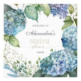 Personalise Bridal Shower Blue Hydrangeas Welcome フォトプリント