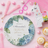 Personalise Bridal Shower Blue Hydrangeas Welcome ペーパープレート (パーティー)