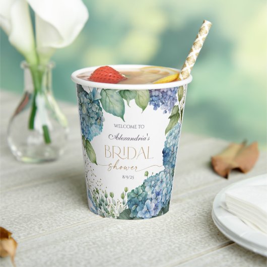 Personalise Bridal Shower Blue Hydrangeas Welcome 紙コップ (インサイチュ)