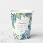 Personalise Bridal Shower Blue Hydrangeas Welcome 紙コップ (裏面)