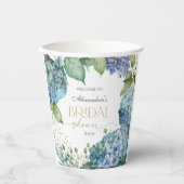 Personalise Bridal Shower Blue Hydrangeas Welcome 紙コップ (正面)