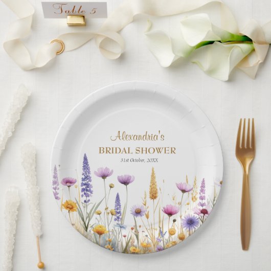 Personalise Bridal Shower Wildflowers ペーパープレート (ウェディング)