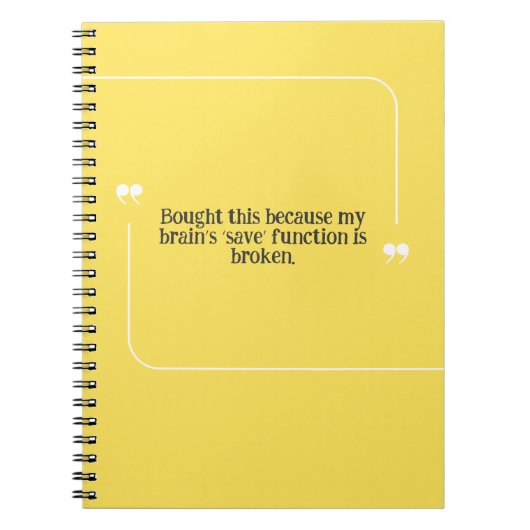 PERSONALISE Forgetful People Brain Quote Yellow ノートブック (正面)