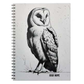 PERSONALISE Minimalist Black and White Owl Bird ノートブック
