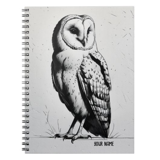 PERSONALISE Minimalist Black and White Owl Bird ノートブック (正面)