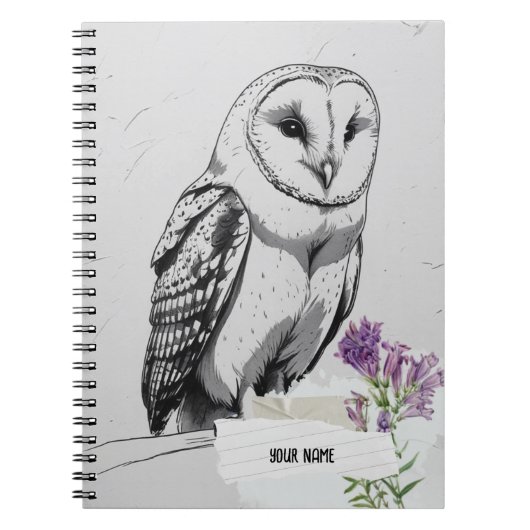 PERSONALISE Vintage Black and White Owl Bird ノートブック (正面)