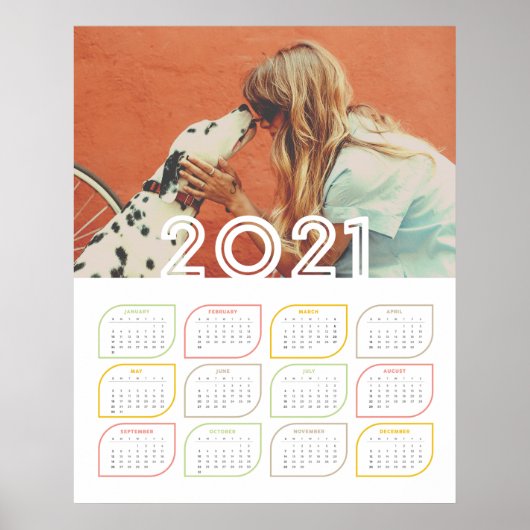 Personalised 2021 Calendar Poster | Modern Leaf ポスター (正面)