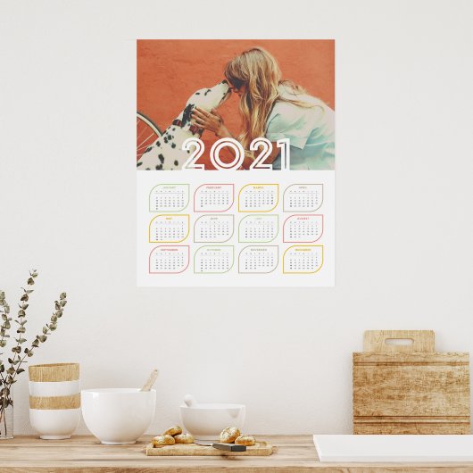 Personalised 2021 Calendar Poster | Modern Leaf ポスター (キッチン)