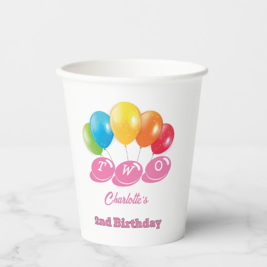 Personalised 2nd Birthday Soft Pink Girl's Name 紙コップ (正面)