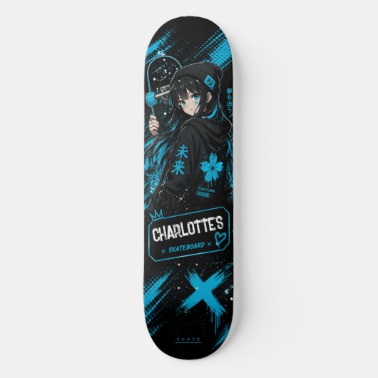 Personalised Anime Cyan Skateboard Deck スケートボード (正面)