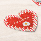 Personalised Applique Heart and Daisy on Gingham ペーパーコースター (アングル)