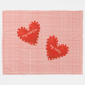 Personalised Applique Hearts Gingham Daisies フリースブランケット (正面(横))