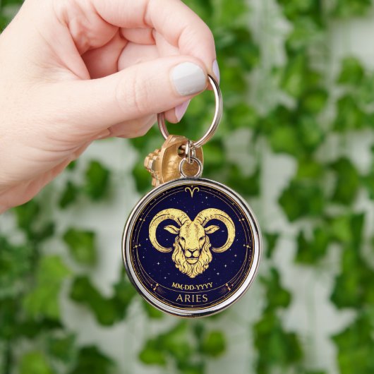 Personalised Aries Zodiac Keychain with Birth Date キーホルダー (手)