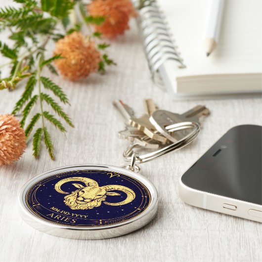 Personalised Aries Zodiac Keychain with Birth Date キーホルダー (側面)