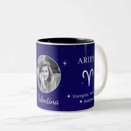 Personalised Aries Zodiac Symbol Traits Coffee Mug ツートーンマグカップ (正面右)