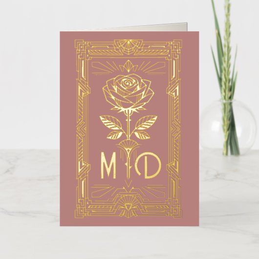 Personalised Art Deco Gold Foil Rose Card 箔グリーティングカード (正面)