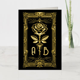 Personalised Art Deco Gold Foil Rose Card 箔グリーティングカード