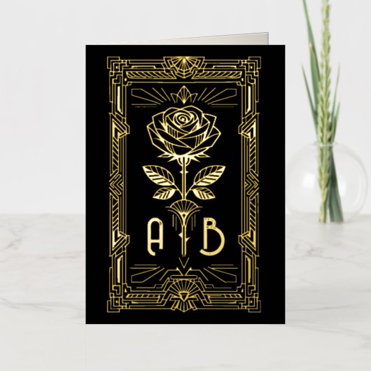 Personalised Art Deco Gold Foil Rose Card 箔グリーティングカード (正面)