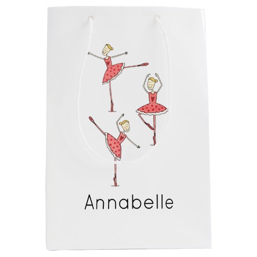 Personalised Ballerina Ballet Dancer ミディアムペーパーバッグ (正面)