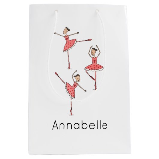 Personalised Ballerina Ballet Dancer ミディアムペーパーバッグ (正面)