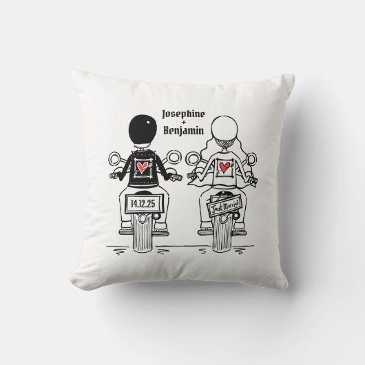 Personalised Biker Bride + Groom Wedding Gift クッション (正面)