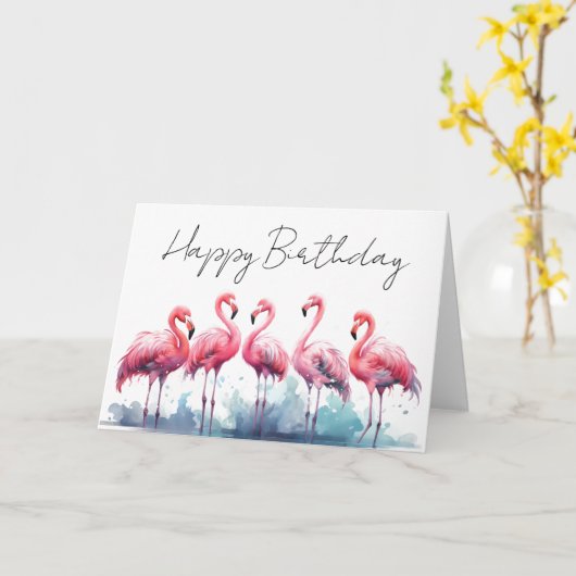 Personalised Birthday Card Flamingo カード (黄色い花)
