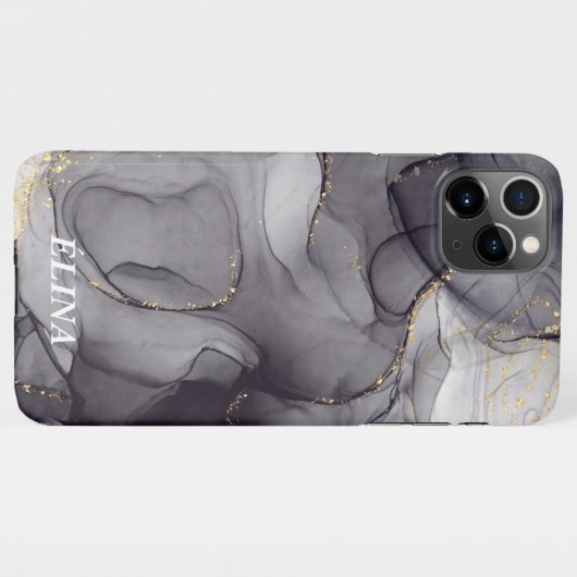 Personalised black and white marble name iPhoneケース (裏面横)