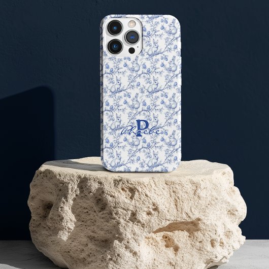 Personalised Blue Chinoiserie Bunny iPhoneケース