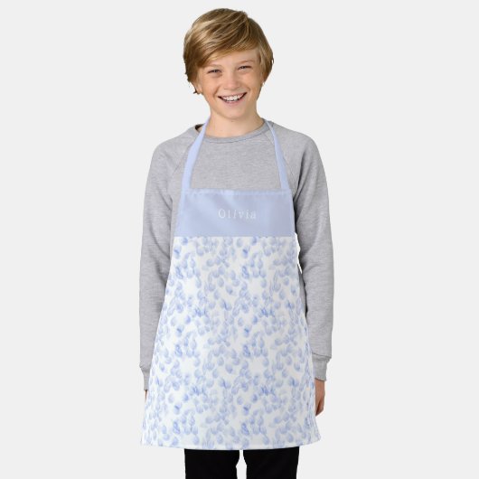 Personalised Blue Paint Strokes Pattern Apron エプロン (着用した状態)