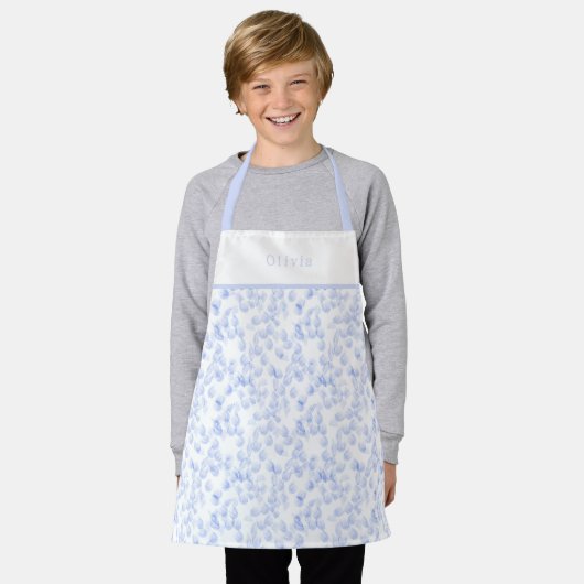 Personalised Blue Paint Strokes Pattern Apron エプロン (着用した状態)