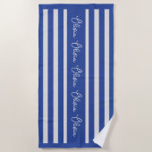 Personalised Blue Stripe Custom Initials Modern ビーチタオル (正面)