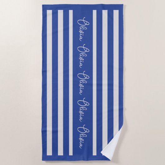 Personalised Blue Stripe Custom Initials Modern ビーチタオル (正面)