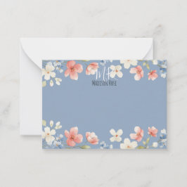 Personalised Blue Watercolour Floral Monogram ノートカード