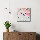 Personalised Blush Peony Wedding Gift for Couple スクエア壁時計