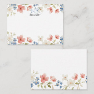 Personalised Blush Watercolour Floral Monogram ノートカード