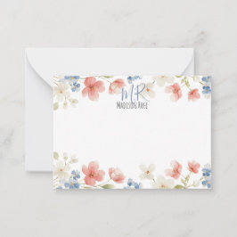 Personalised Blush Watercolour Floral Monogram ノートカード