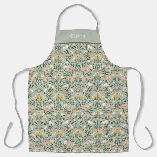 Personalised Botanical Flower Floral Pattern. エプロン (正面)