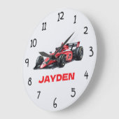 Personalised Boys Red Racing Car Wall Clock ラージ壁時計 (傾斜)