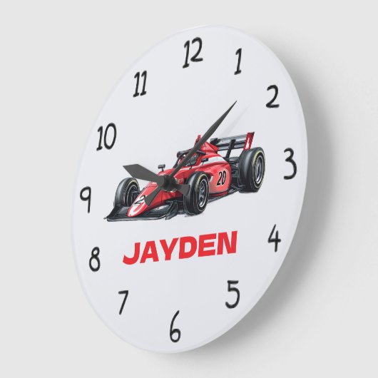 Personalised Boys Red Racing Car Wall Clock ラージ壁時計 (傾斜)