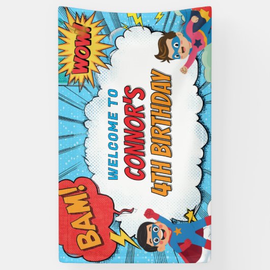 Personalised Boys Superhero Birthday Party Name 横断幕 (縦)
