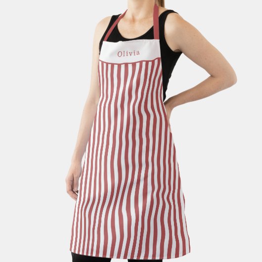 Personalised Burgundy Stripe Pattern Apron エプロン (インサイチュ)