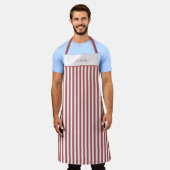 Personalised Burgundy Stripe Pattern Apron エプロン (着用した状態)