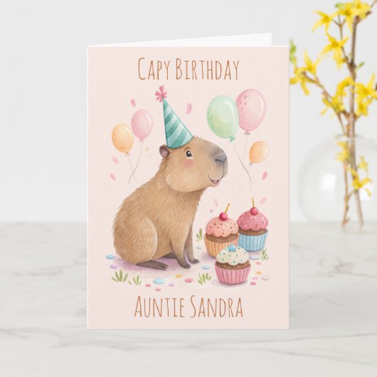 Personalised Capybara Birthday Card カード (黄色い花)