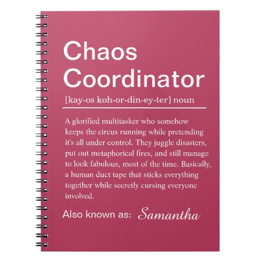 Personalised Chaos Coordinator Definition ノートブック (正面)