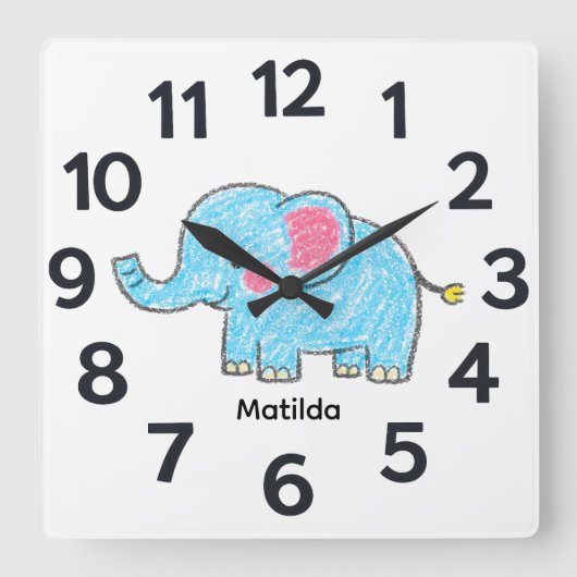 Personalised Child's Wall Clock スクエア壁時計 (正面)