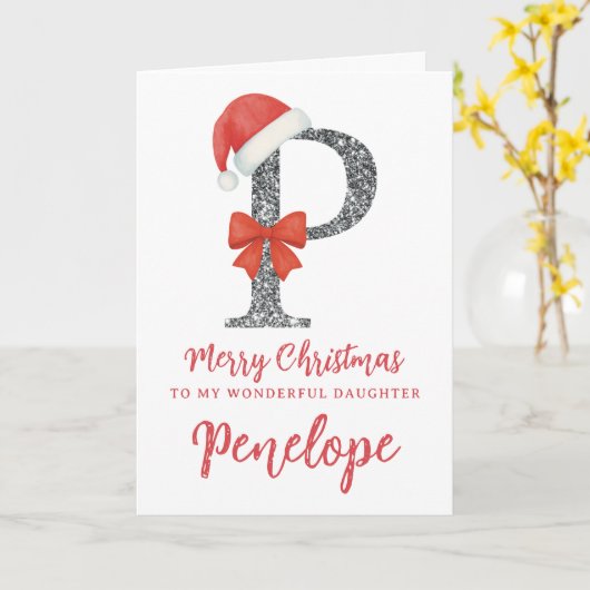 Personalised Christmas Card - Letter P カード (黄色い花)