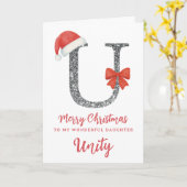 Personalised Christmas Card - Letter U カード (黄色い花)