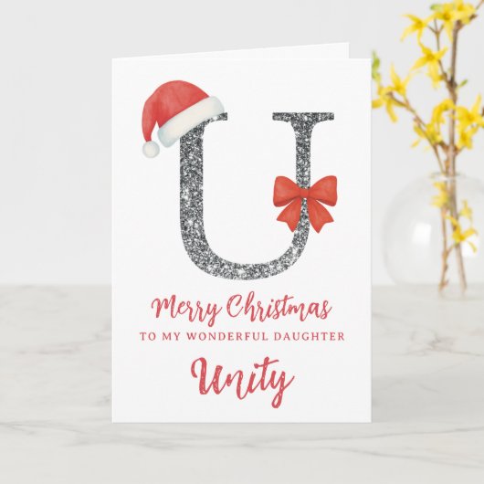 Personalised Christmas Card - Letter U カード (黄色い花)