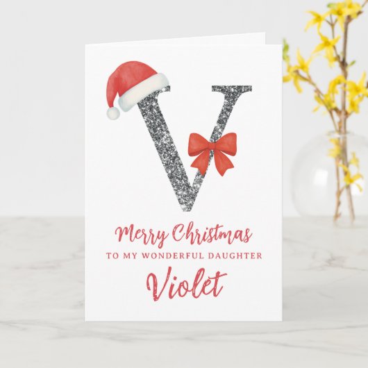 Personalised Christmas Card - Letter V カード (黄色い花)